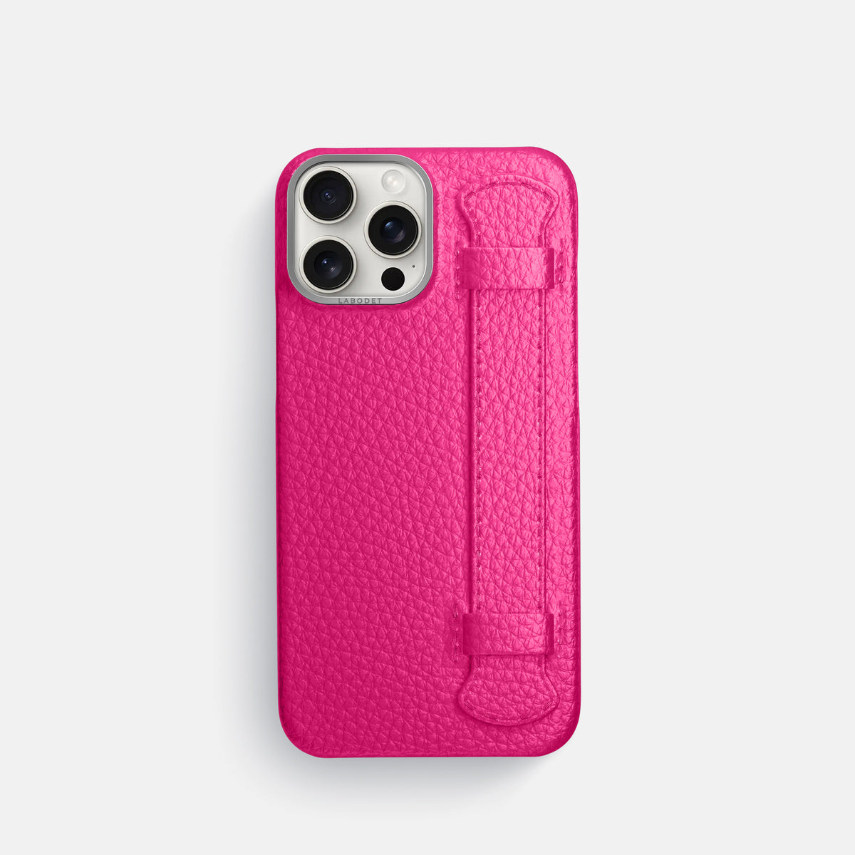 Magenta iPhone 16 Pro Handle Case Calf with Steel Metal -1 | Magenta-Steel