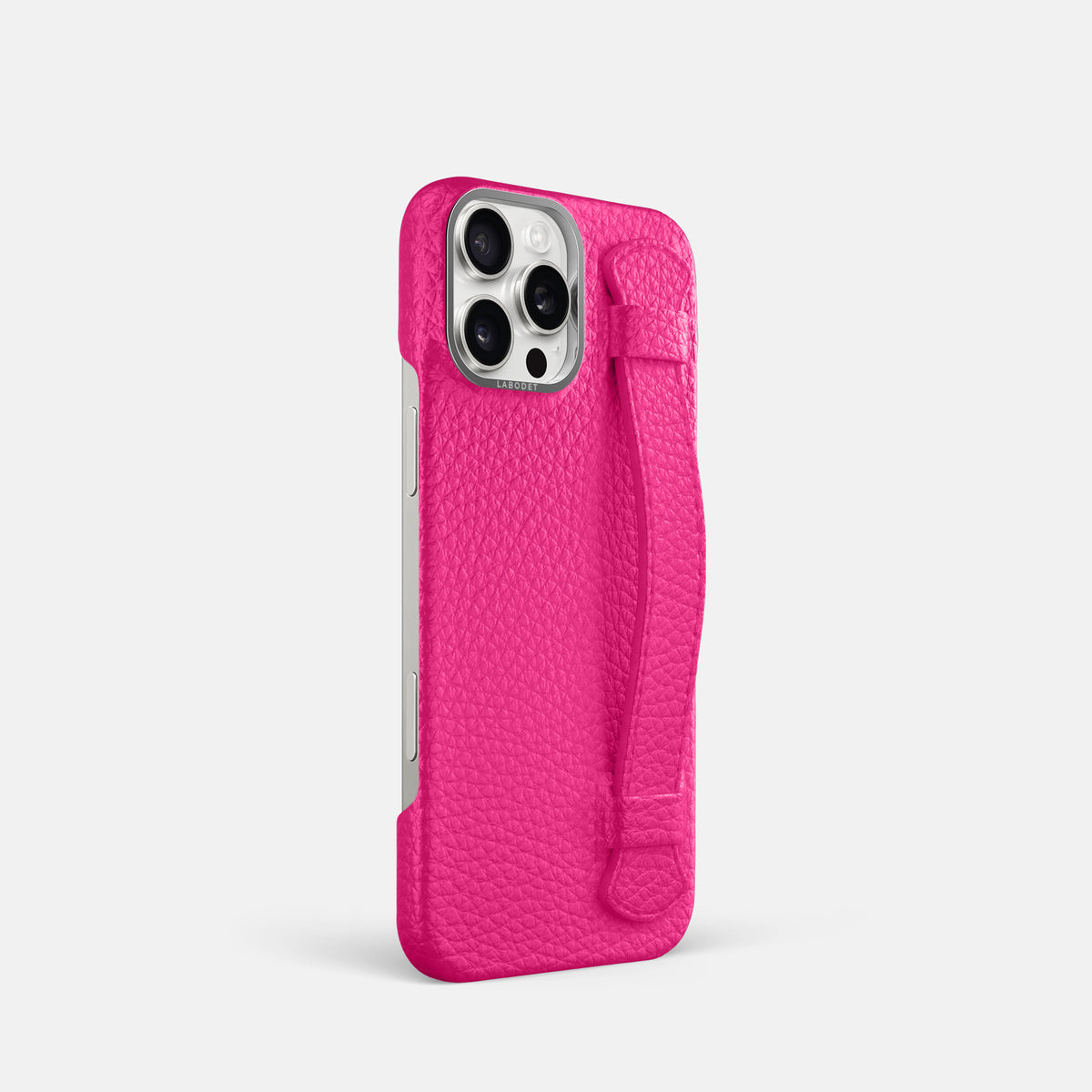 Magenta iPhone 16 Pro Handle Case Calf with Steel Metal -2 | Magenta-Steel