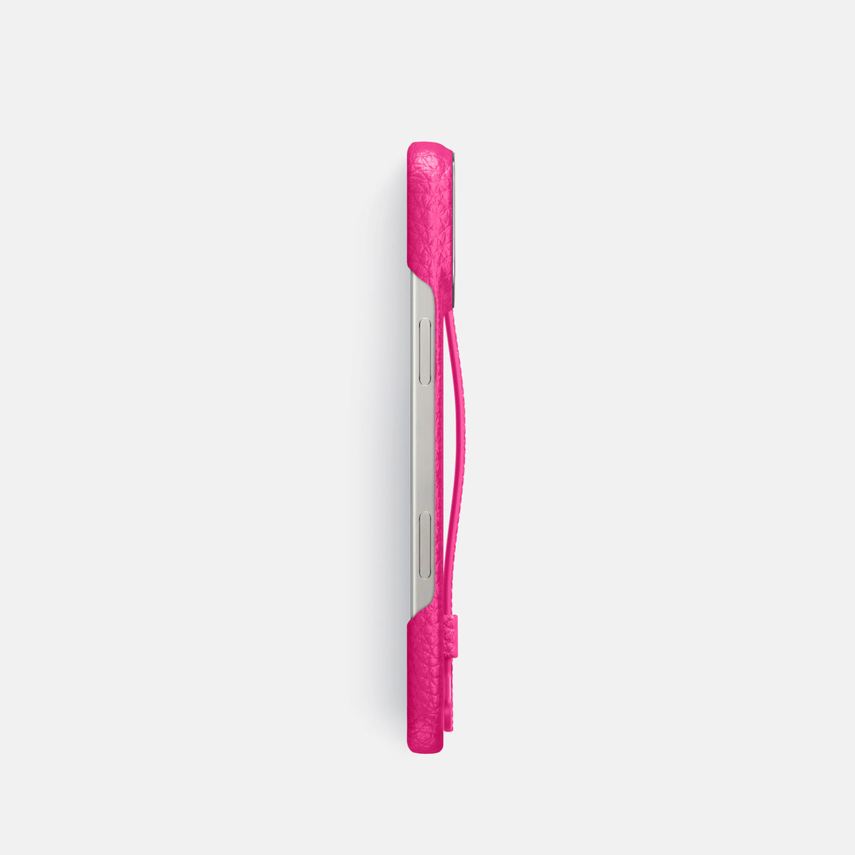 Magenta iPhone 16 Pro Handle Case Calf with Steel Metal -3 | Magenta-Steel