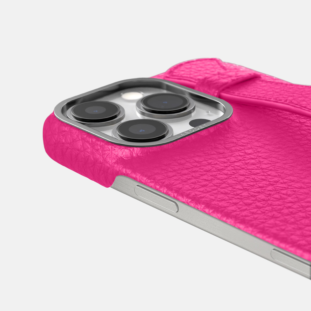 Magenta iPhone 16 Pro Handle Case Calf with Steel Metal -6 | Magenta-Steel