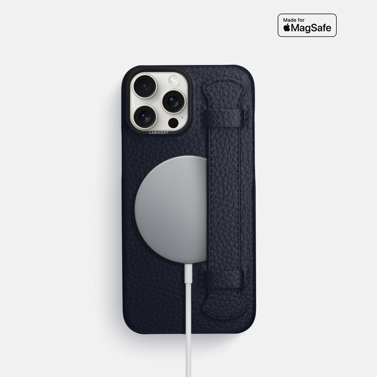 Marine iPhone 16 Pro Handle Case Calf with Black Metal -5 | Marine-Black