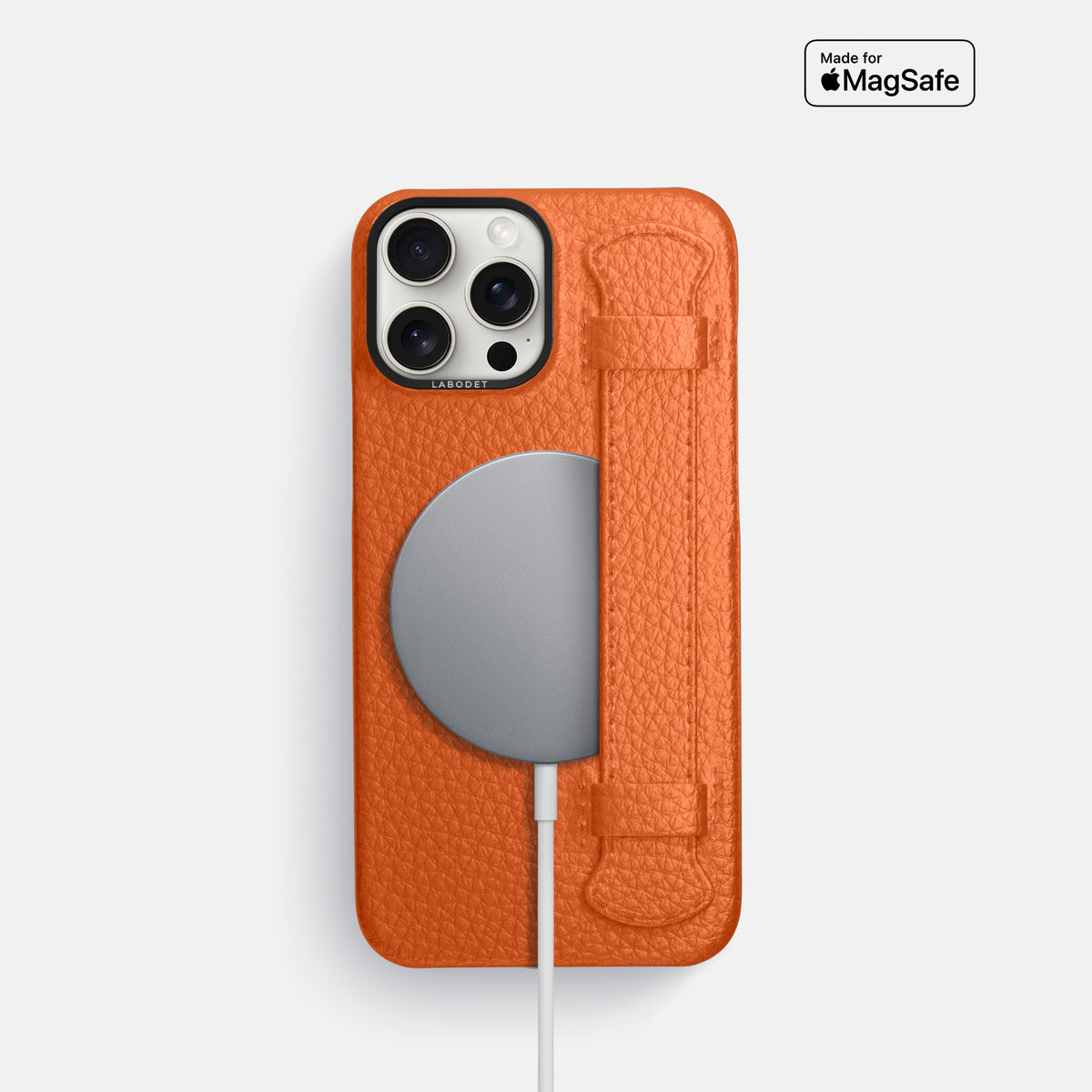 Orange iPhone 16 Pro Handle Case Calf with Black Metal -5 | Orange-Black