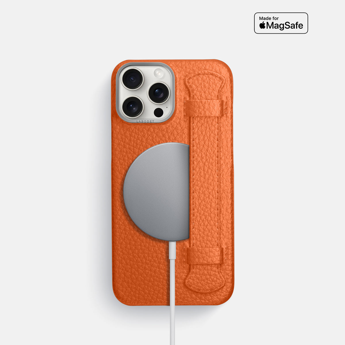 Orange iPhone 16 Pro Handle Case Calf with Steel Metal -5 | Orange-Steel