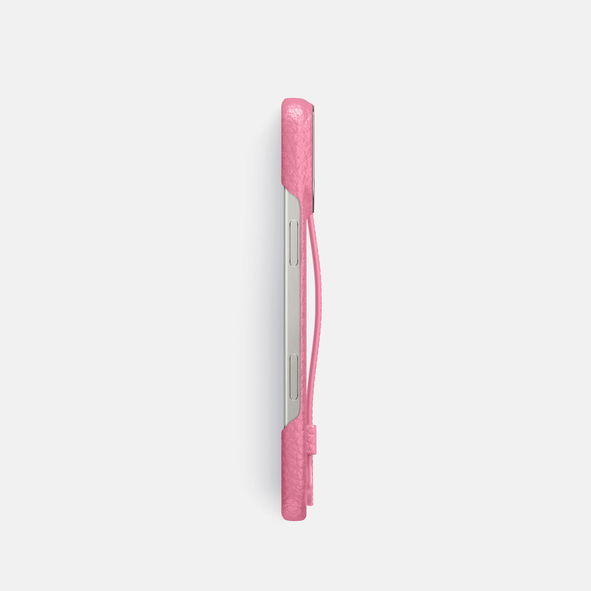 Pink iPhone 16 Pro Handle Case Calf with Steel Metal -3 | Pink-Steel