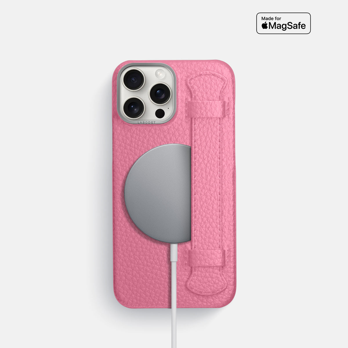 Pink iPhone 16 Pro Handle Case Calf with Steel Metal -5 | Pink-Steel