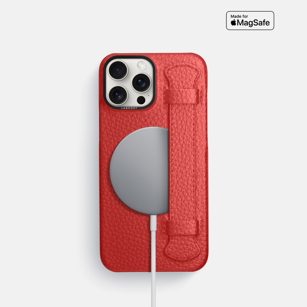 Red iPhone 16 Pro Handle Case Calf with Black Metal -5 | Red-Black