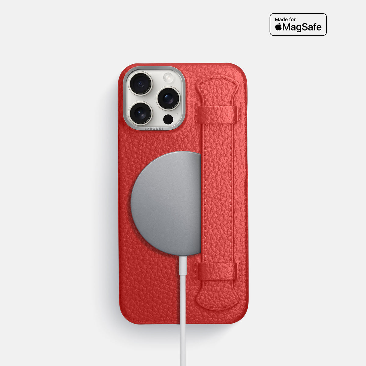 Red iPhone 16 Pro Handle Case Calf with Steel Metal -5 | Red-Steel
