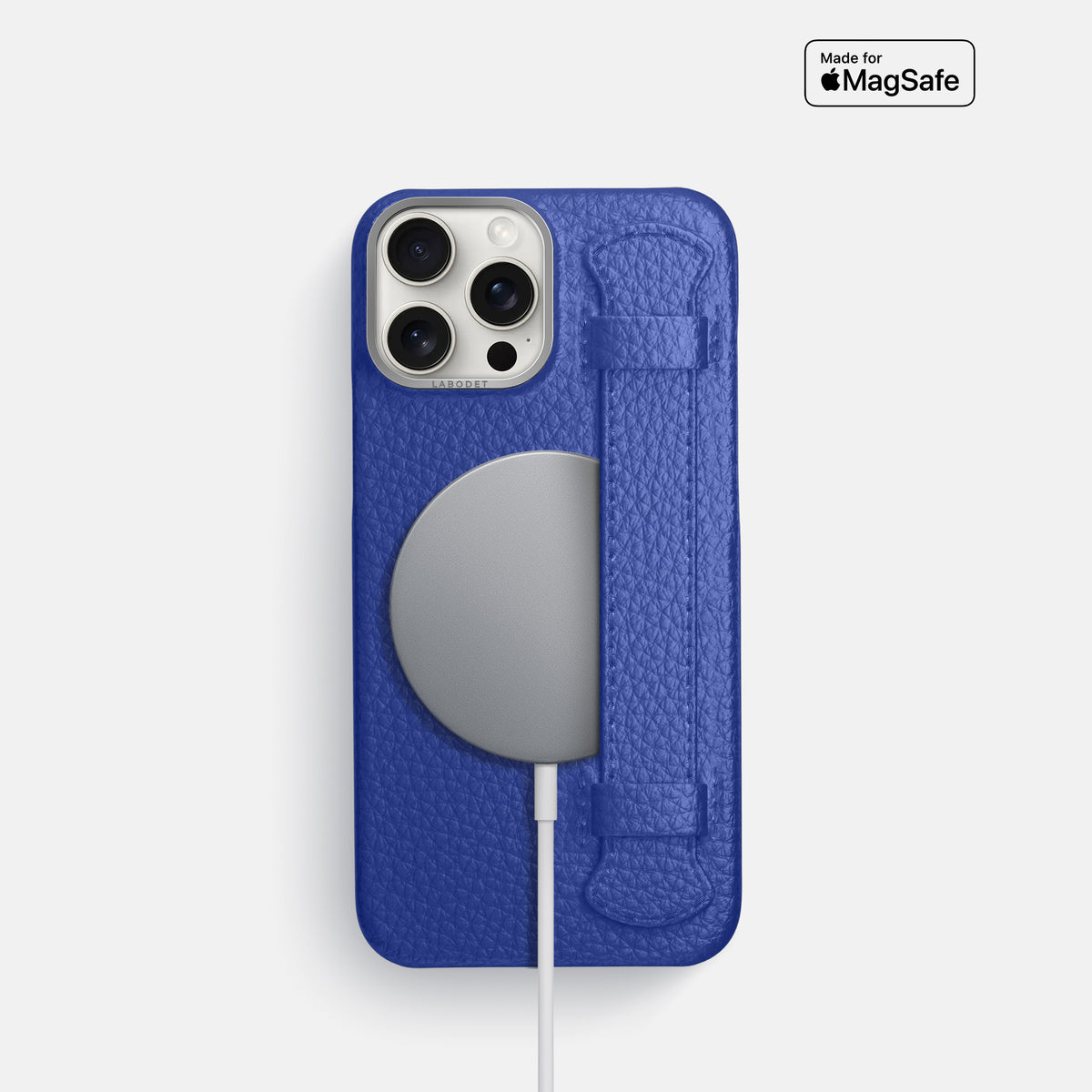 Royal Blue iPhone 16 Pro Handle Case Calf with Steel Metal -5 | Royal-Blue-Steel