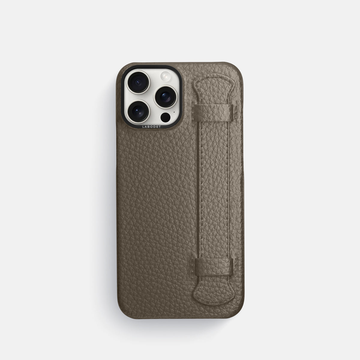 Taupe iPhone 16 Pro Handle Case Calf with Black Metal -1 | Taupe-Black