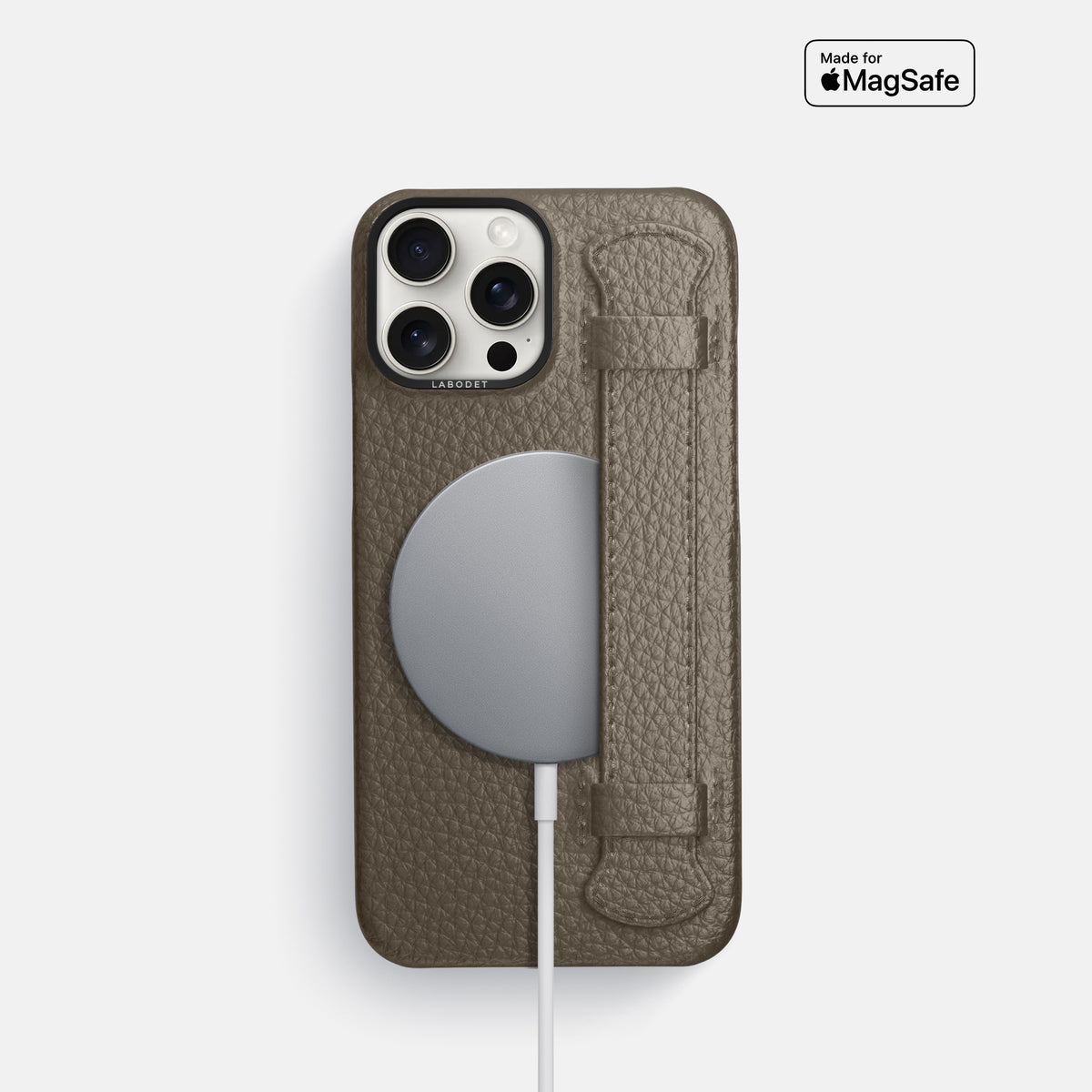 Taupe iPhone 16 Pro Handle Case Calf with Black Metal -5 | Taupe-Black