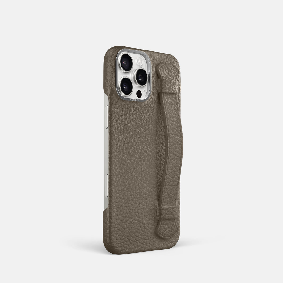 Taupe iPhone 16 Pro Handle Case Calf with Steel Metal -2 | Taupe-Steel