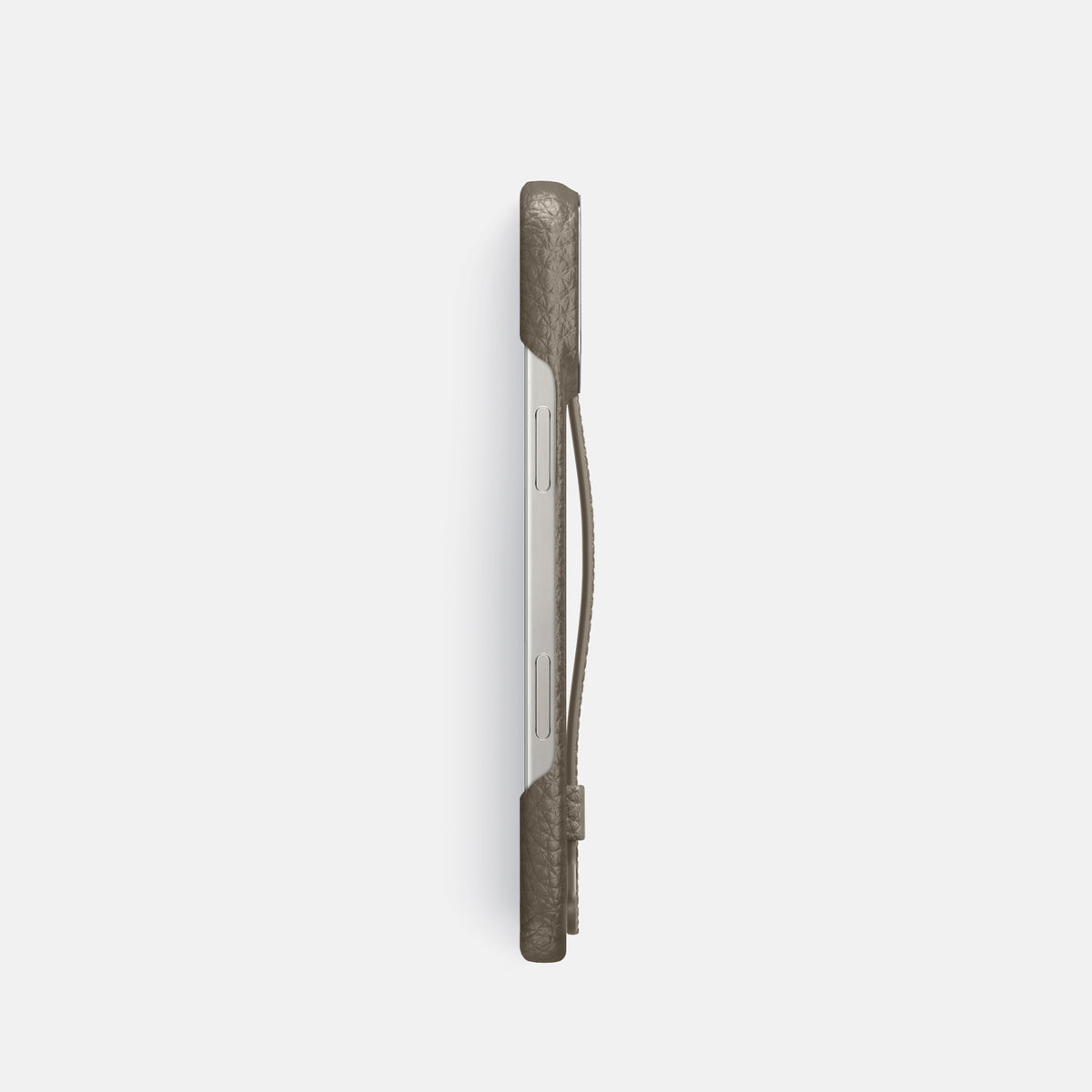 Taupe iPhone 16 Pro Handle Case Calf with Steel Metal -3 | Taupe-Steel