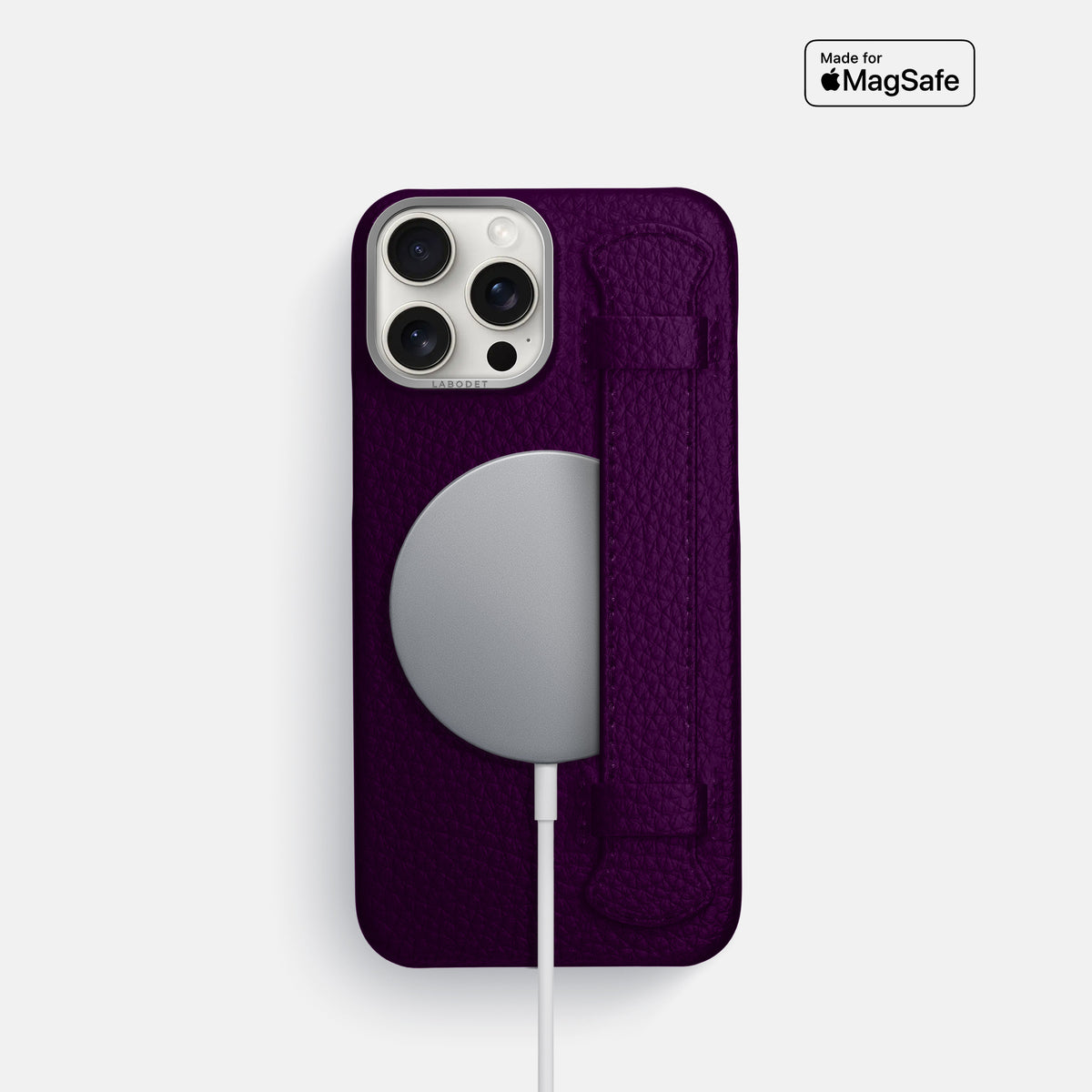 Violet iPhone 16 Pro Handle Case Calf with Steel Metal -5 | Violet-Steel