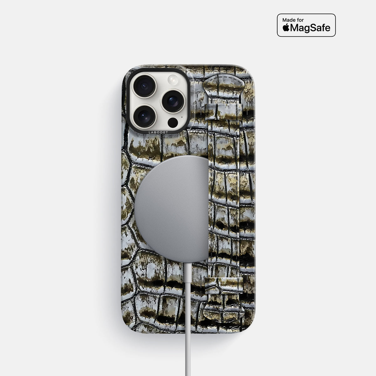 Antique-Bronze iPhone 16 Pro Handle Case Himalayan Crocodile with Black Metal -5 | Antique-Bronze-Black