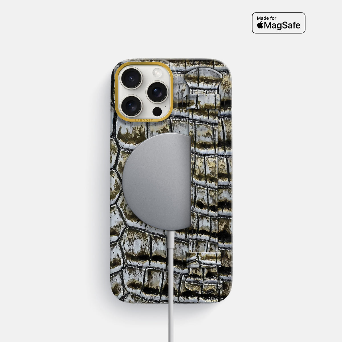 Antique-Bronze iPhone 16 Pro Center Handle Himalayan Crocodile with Gold Metal -5 | Antique-Bronze-Gold
