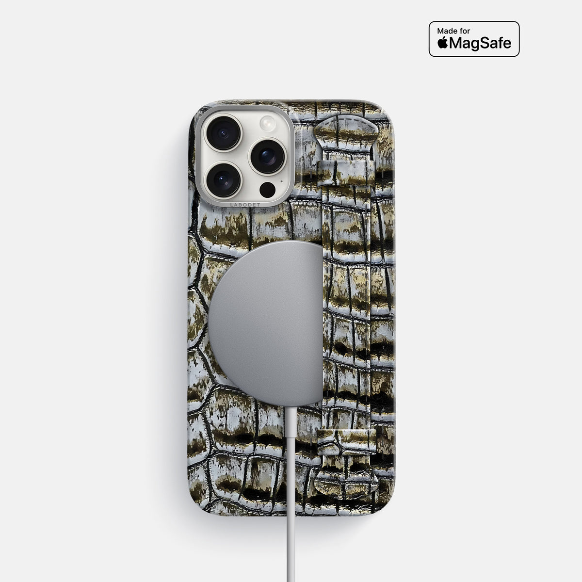 Antique-Bronze iPhone 16 Pro Handle Case Himalayan Crocodile with Steel Metal -5 | Antique-Bronze-Steel