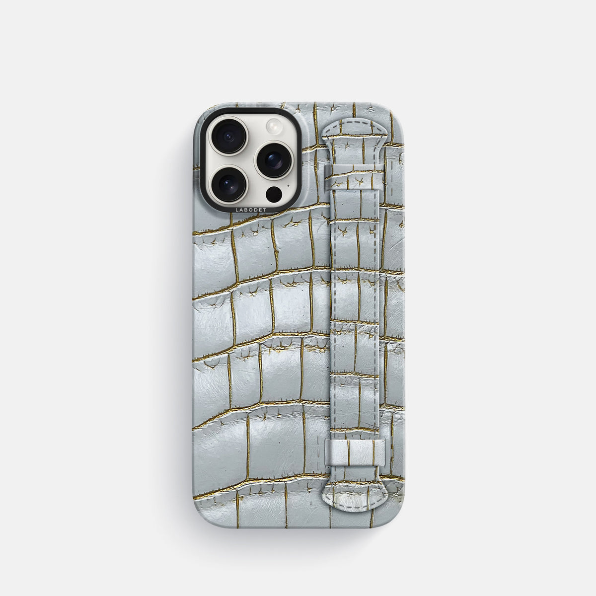 Arctic iPhone 16 Pro Handle Case Himalayan Crocodile with Black Metal -1 | Arctic-Black
