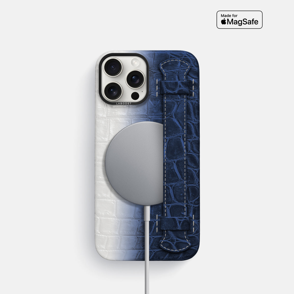 Navy Blue iPhone 16 Pro Handle Case Himalayan Crocodile with Black Metal -5 | Navy-Blue-Black