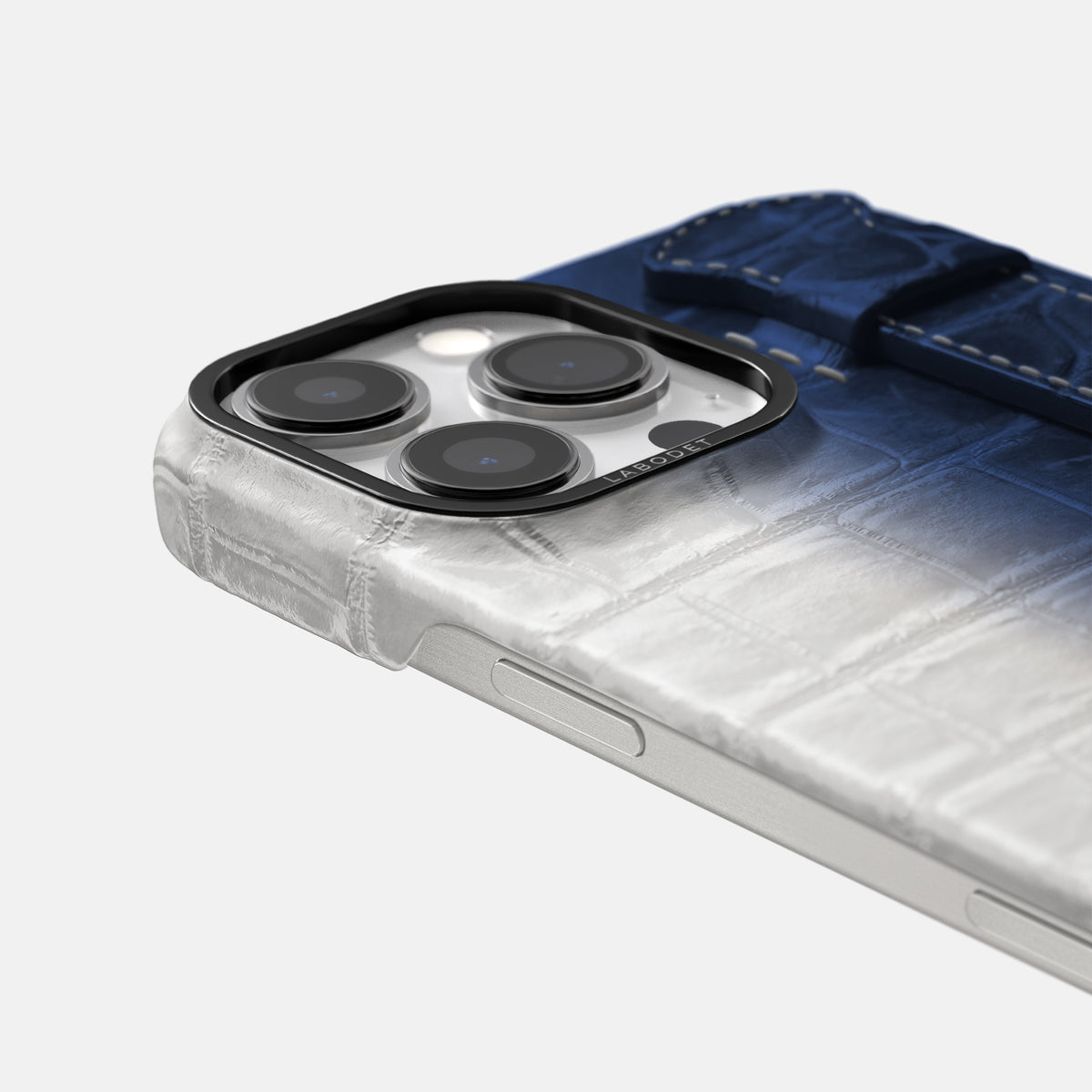 Navy Blue iPhone 16 Pro Handle Case Himalayan Crocodile with Black Metal -6 | Navy-Blue-Black
