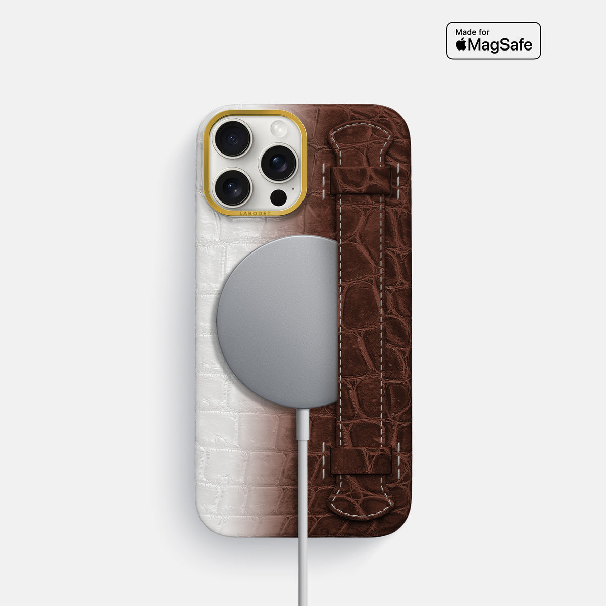 Dark Brown iPhone 16 Pro Center Handle Himalayan Crocodile with Gold Metal -5 | Dark-Brown-Gold