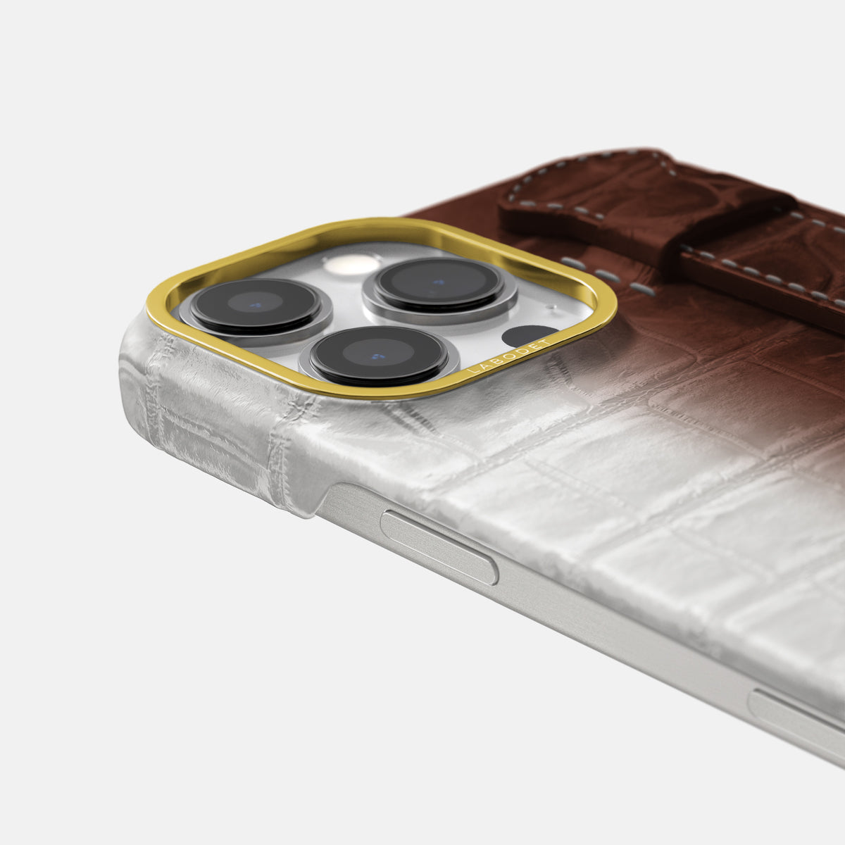 Dark Brown iPhone 16 Pro Center Handle Himalayan Crocodile with Gold Metal -6 | Dark-Brown-Gold