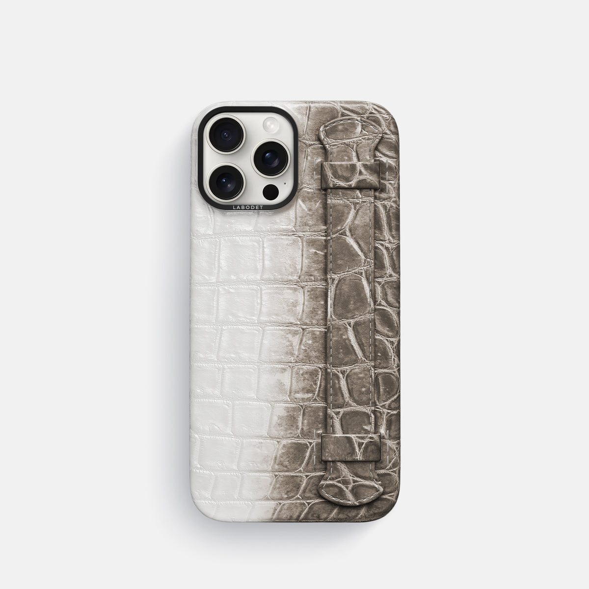 Dark iPhone 16 Pro Handle Case Himalayan Crocodile with Black Metal -1 | Dark-Black