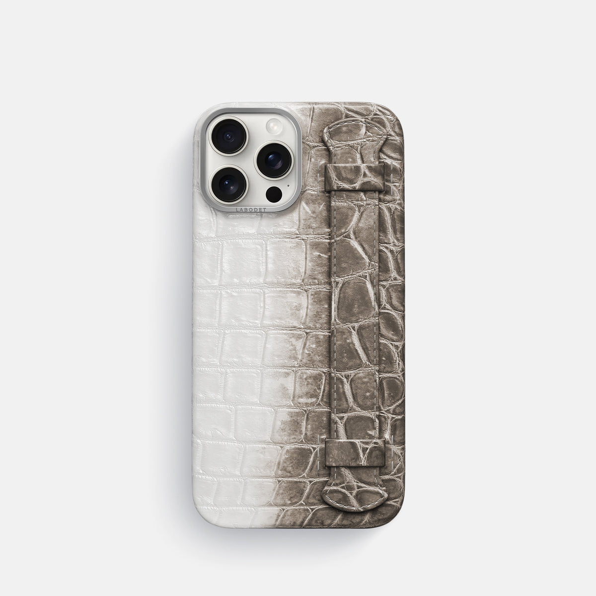 Dark iPhone 16 Pro Handle Case Himalayan Crocodile with Steel Metal -1 | Dark-Steel