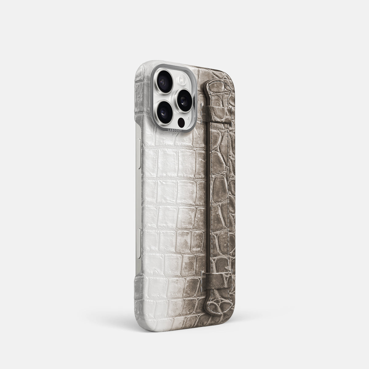 Dark iPhone 16 Pro Handle Case Himalayan Crocodile with Steel Metal -2 | Dark-Steel