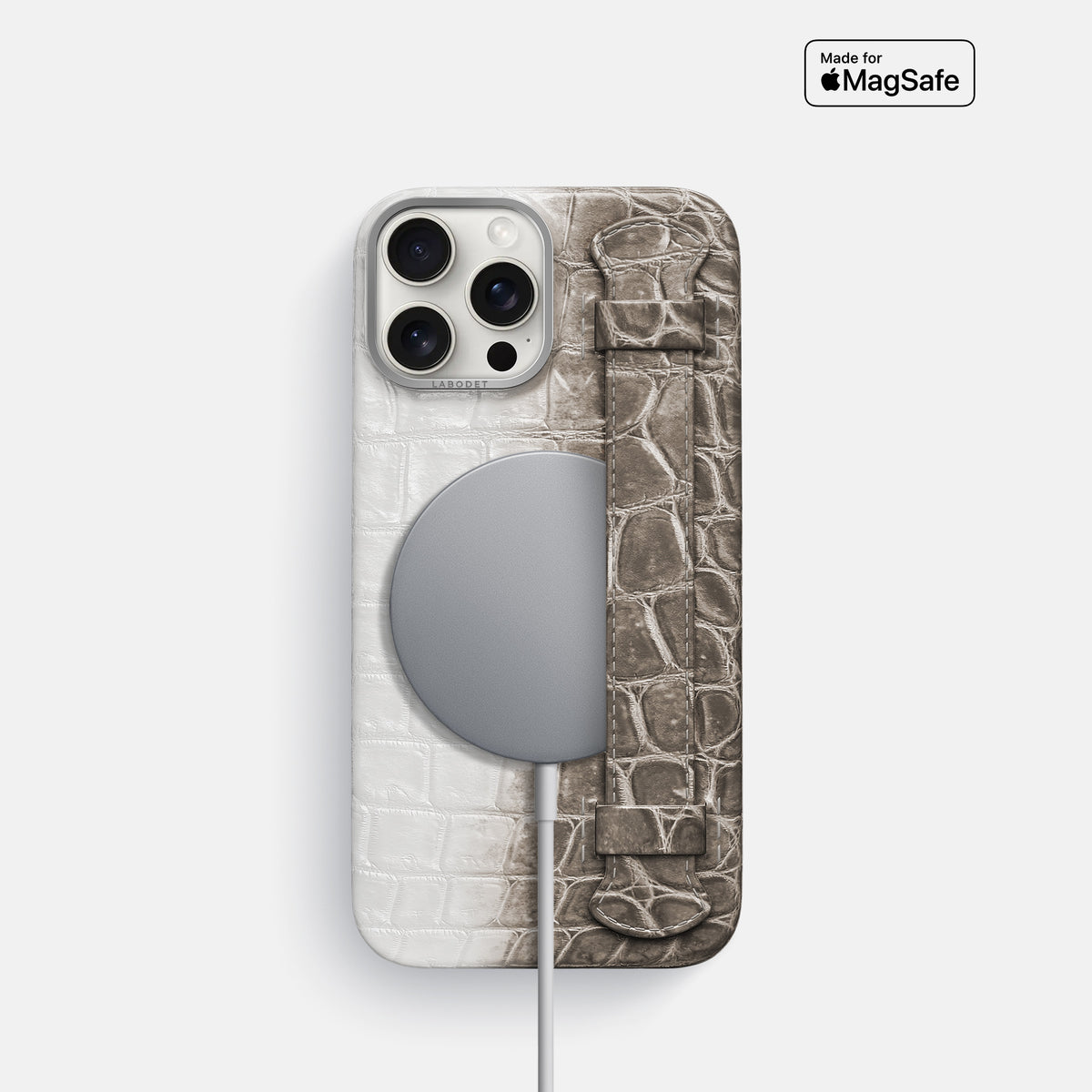 Dark iPhone 16 Pro Handle Case Himalayan Crocodile with Steel Metal -5 | Dark-Steel