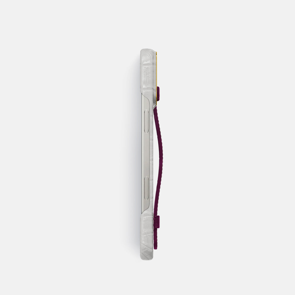Fuchsia iPhone 16 Pro Center Handle Himalayan Crocodile with Gold Metal -3 | Fuchsia-Gold