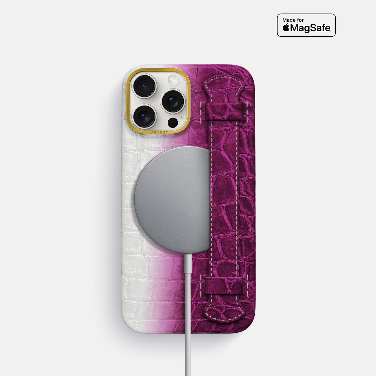 Fuchsia iPhone 16 Pro Center Handle Himalayan Crocodile with Gold Metal -5 | Fuchsia-Gold