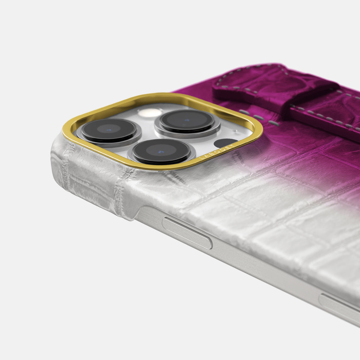 Fuchsia iPhone 16 Pro Center Handle Himalayan Crocodile with Gold Metal -6 | Fuchsia-Gold