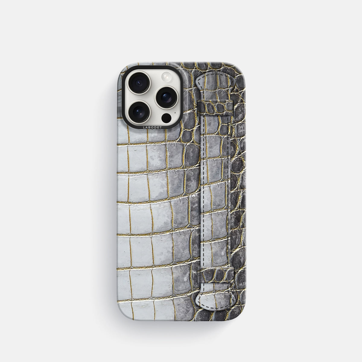 Gold iPhone 16 Pro Handle Case Himalayan Crocodile with Black Metal -1 | Gold-Black