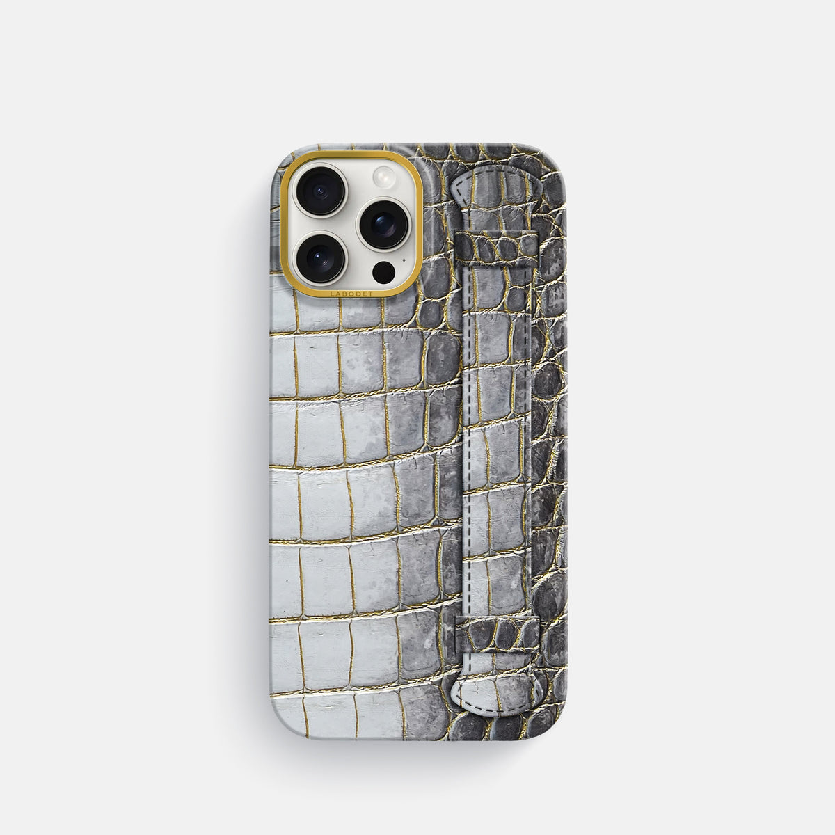 Gold iPhone 16 Pro Center Handle Himalayan Crocodile with Gold Metal -1 | Gold-Gold