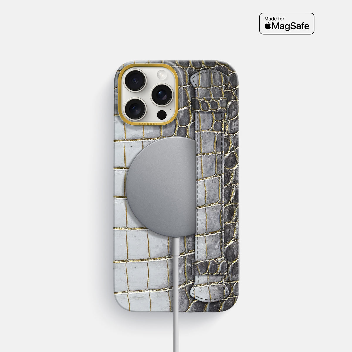 Gold iPhone 16 Pro Center Handle Himalayan Crocodile with Gold Metal -5 | Gold-Gold