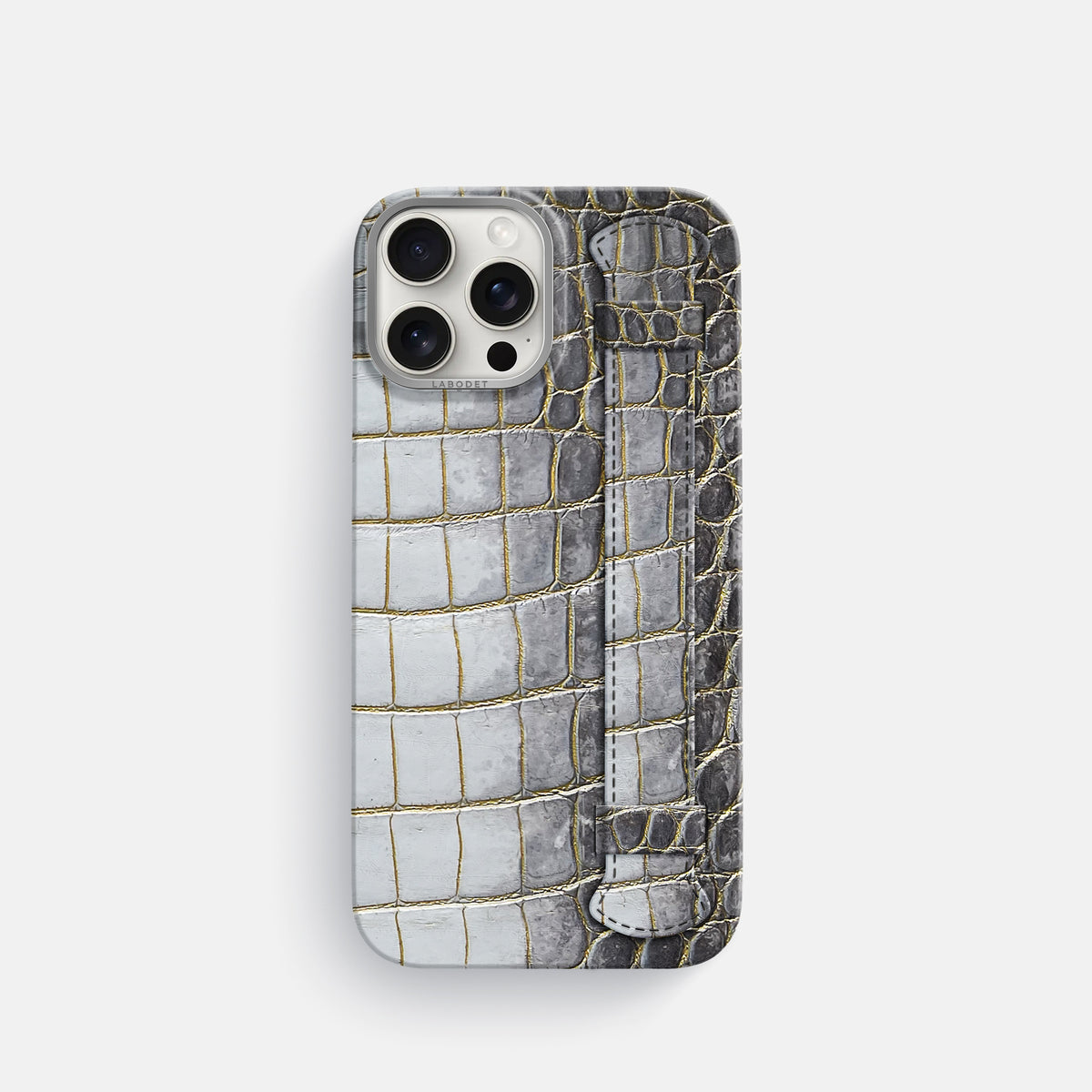 Gold iPhone 16 Pro Handle Case Himalayan Crocodile with Steel Metal -1 | Gold-Steel