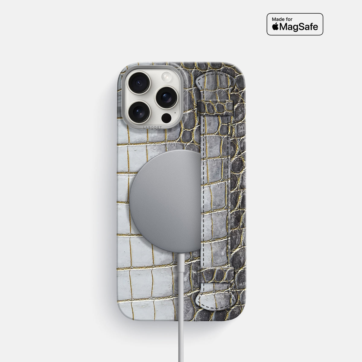 Gold iPhone 16 Pro Handle Case Himalayan Crocodile with Steel Metal -5 | Gold-Steel