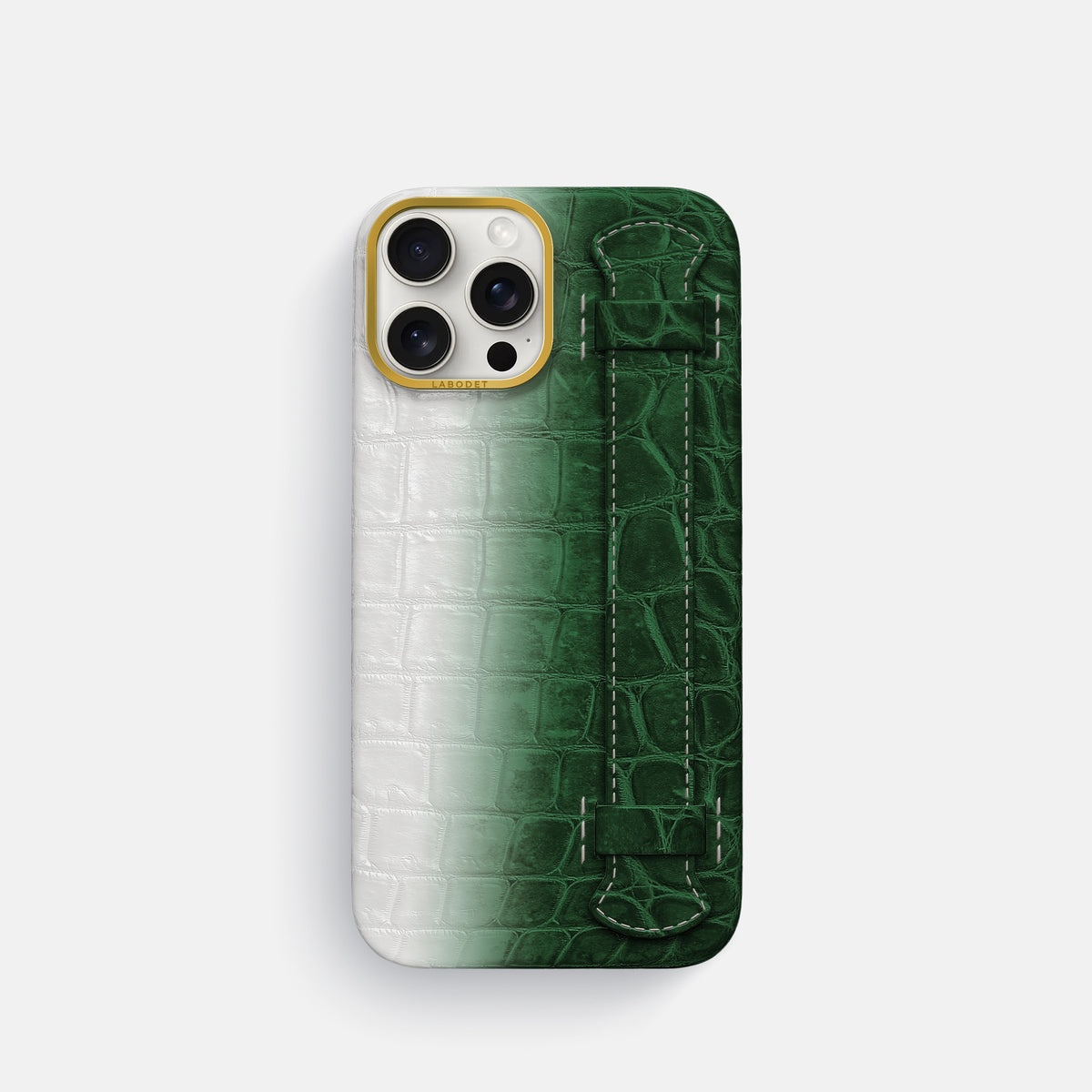 Green iPhone 16 Pro Center Handle Himalayan Crocodile with Gold Metal -1 | Green-Gold