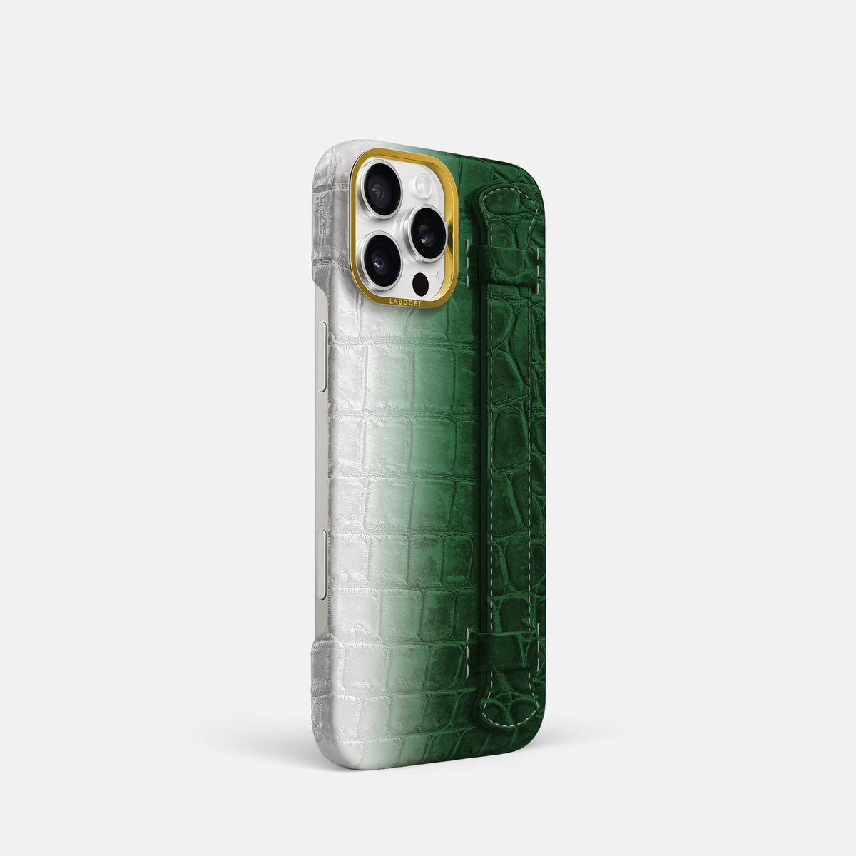 Green iPhone 16 Pro Center Handle Himalayan Crocodile with Gold Metal -2 | Green-Gold