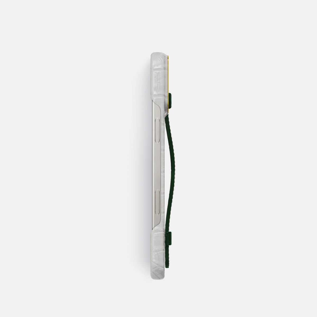 Green iPhone 16 Pro Center Handle Himalayan Crocodile with Gold Metal -3 | Green-Gold