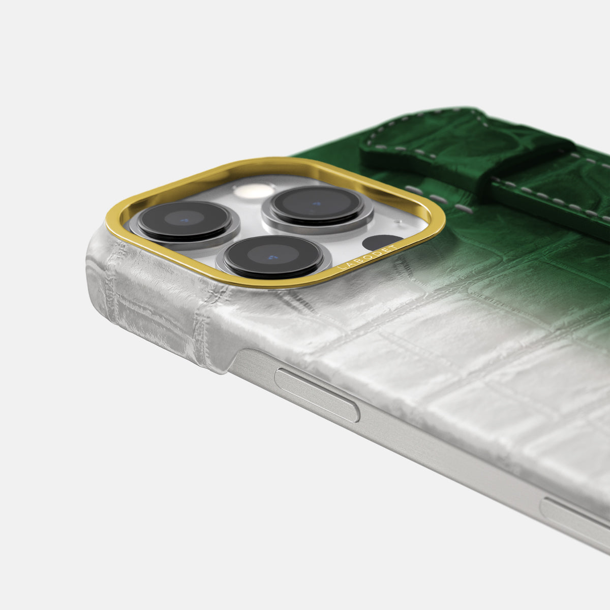 Green iPhone 16 Pro Center Handle Himalayan Crocodile with Gold Metal -6 | Green-Gold