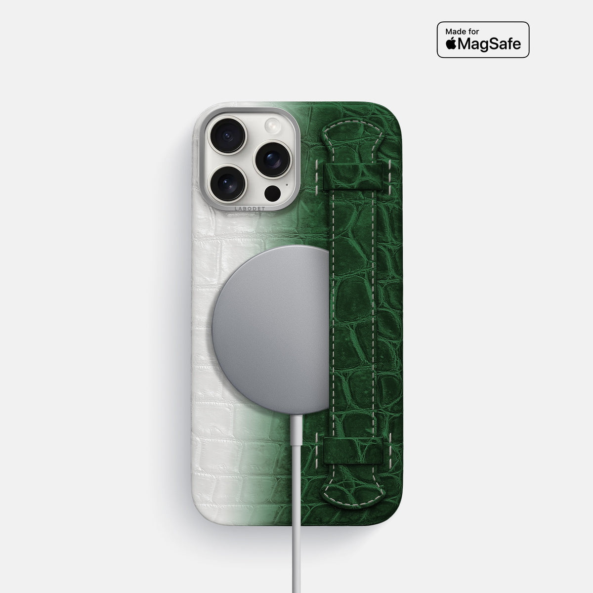 Green iPhone 16 Pro Handle Case Himalayan Crocodile with Steel Metal -5 | Green-Steel