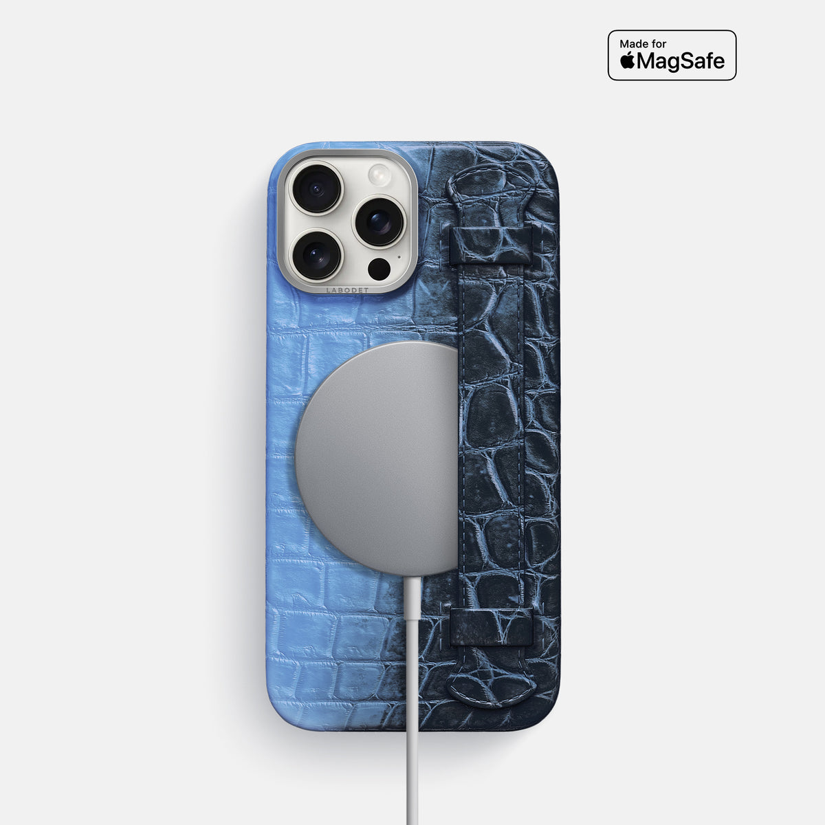Lavender iPhone 16 Pro Handle Case Himalayan Crocodile with Steel Metal -5 | Lavender-Steel
