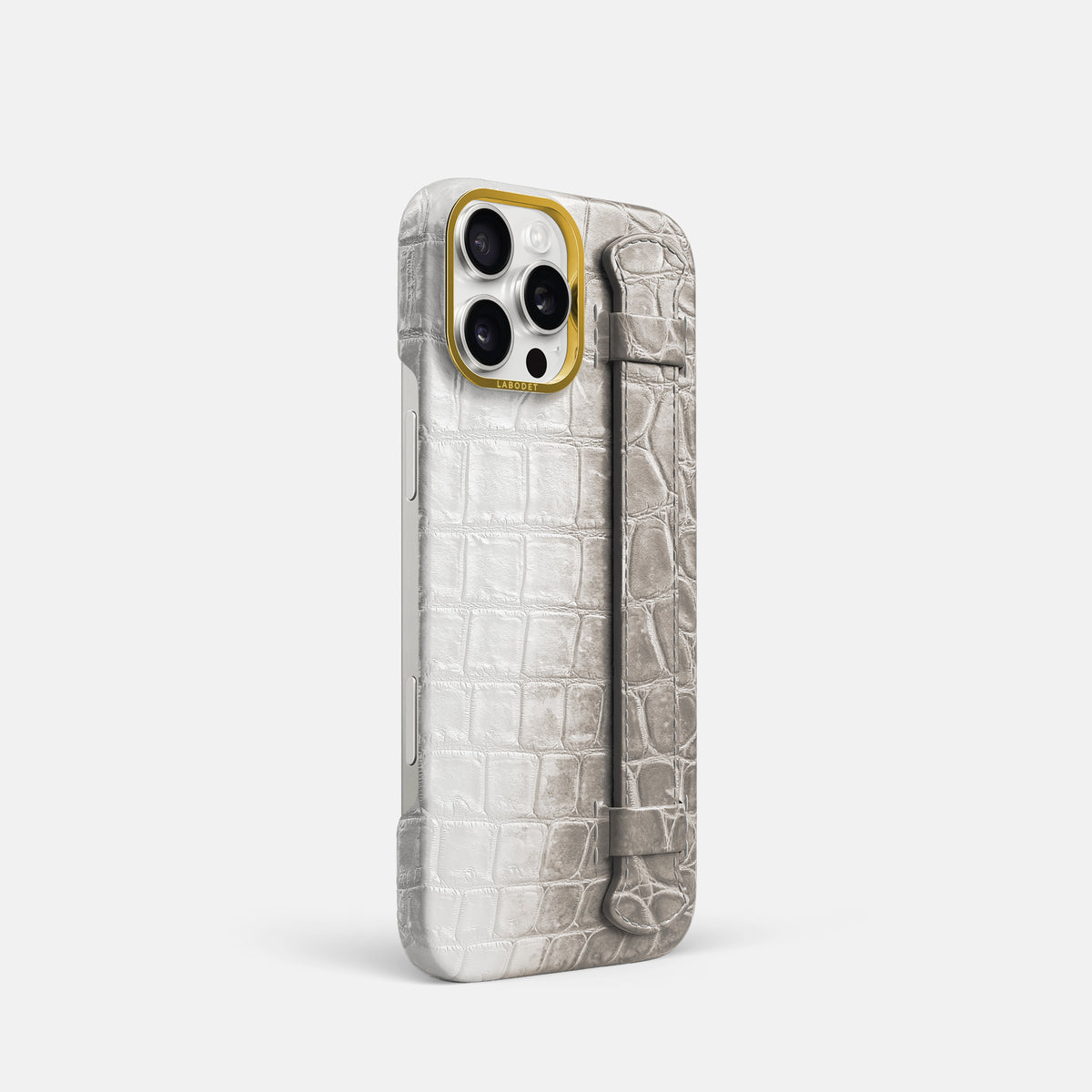Grey iPhone 16 Pro Center Handle Himalayan Crocodile with Gold Metal -2 | Grey-Gold