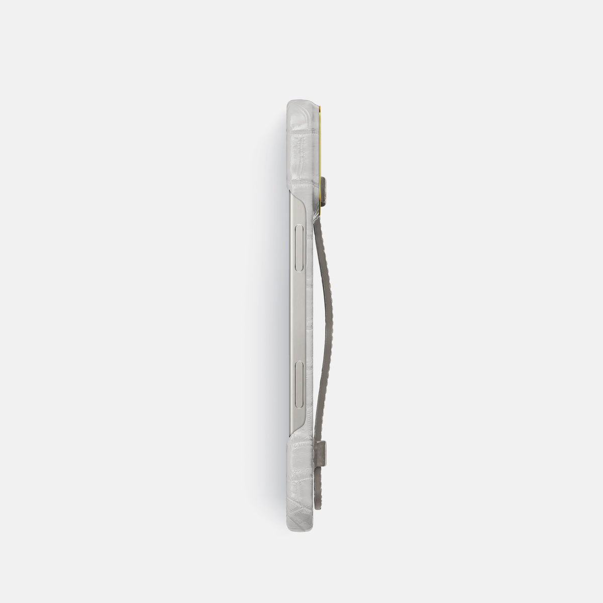 Grey iPhone 16 Pro Center Handle Himalayan Crocodile with Gold Metal -3 | Grey-Gold