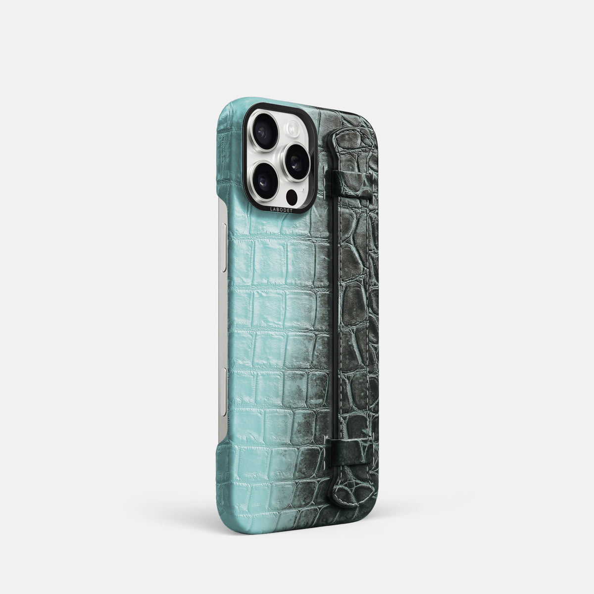 Light-Mint iPhone 16 Pro Handle Case Himalayan Crocodile with Black Metal -2 | Light-Mint-Black
