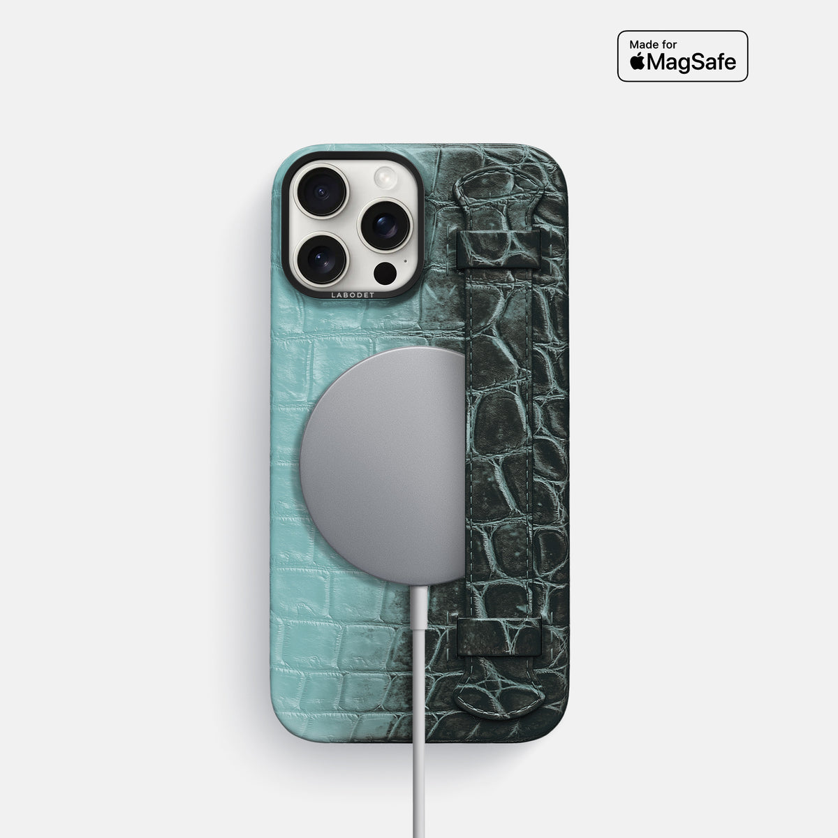 Light-Mint iPhone 16 Pro Handle Case Himalayan Crocodile with Black Metal -5 | Light-Mint-Black