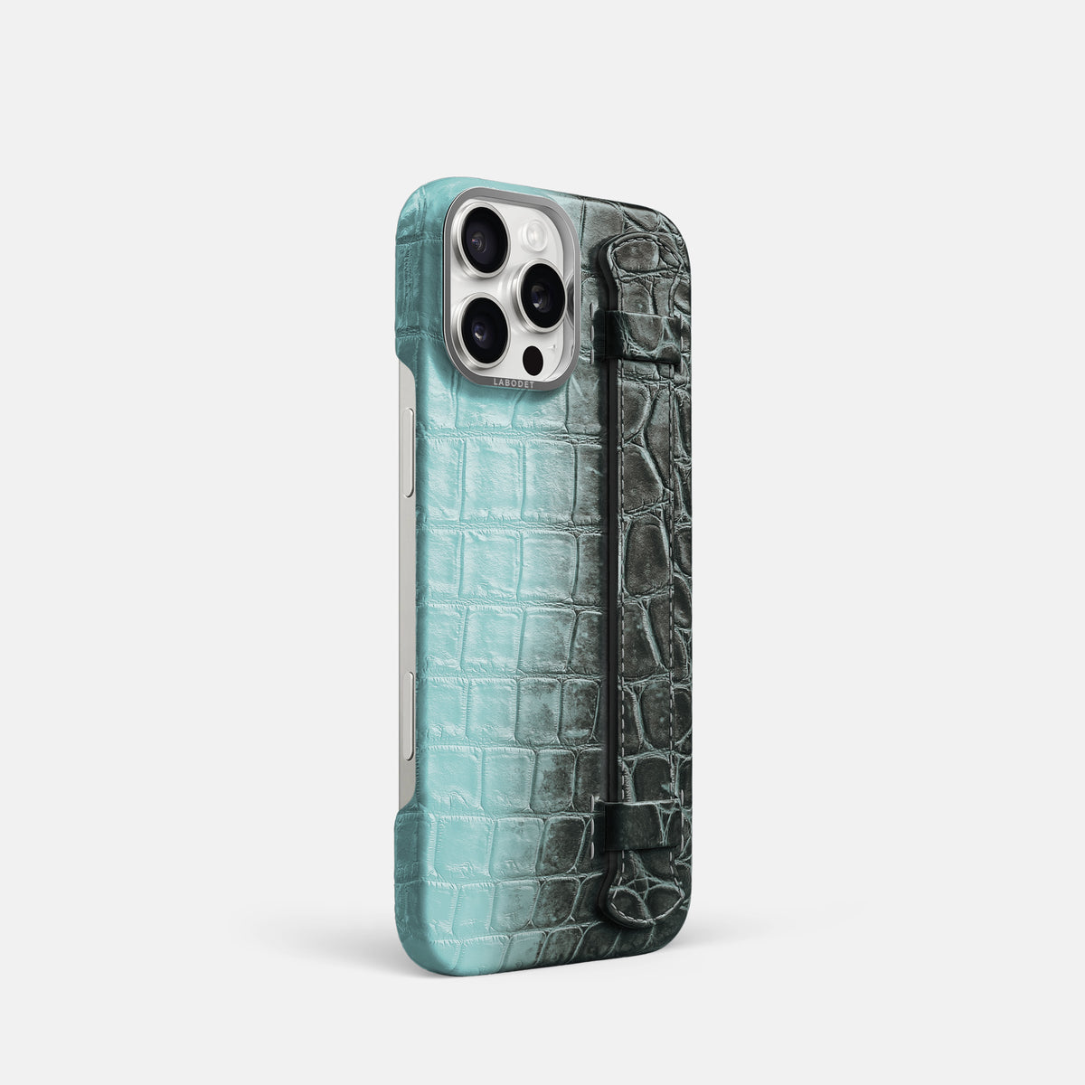 Light-Mint iPhone 16 Pro Handle Case Himalayan Crocodile with Steel Metal -2 | Light-Mint-Steel