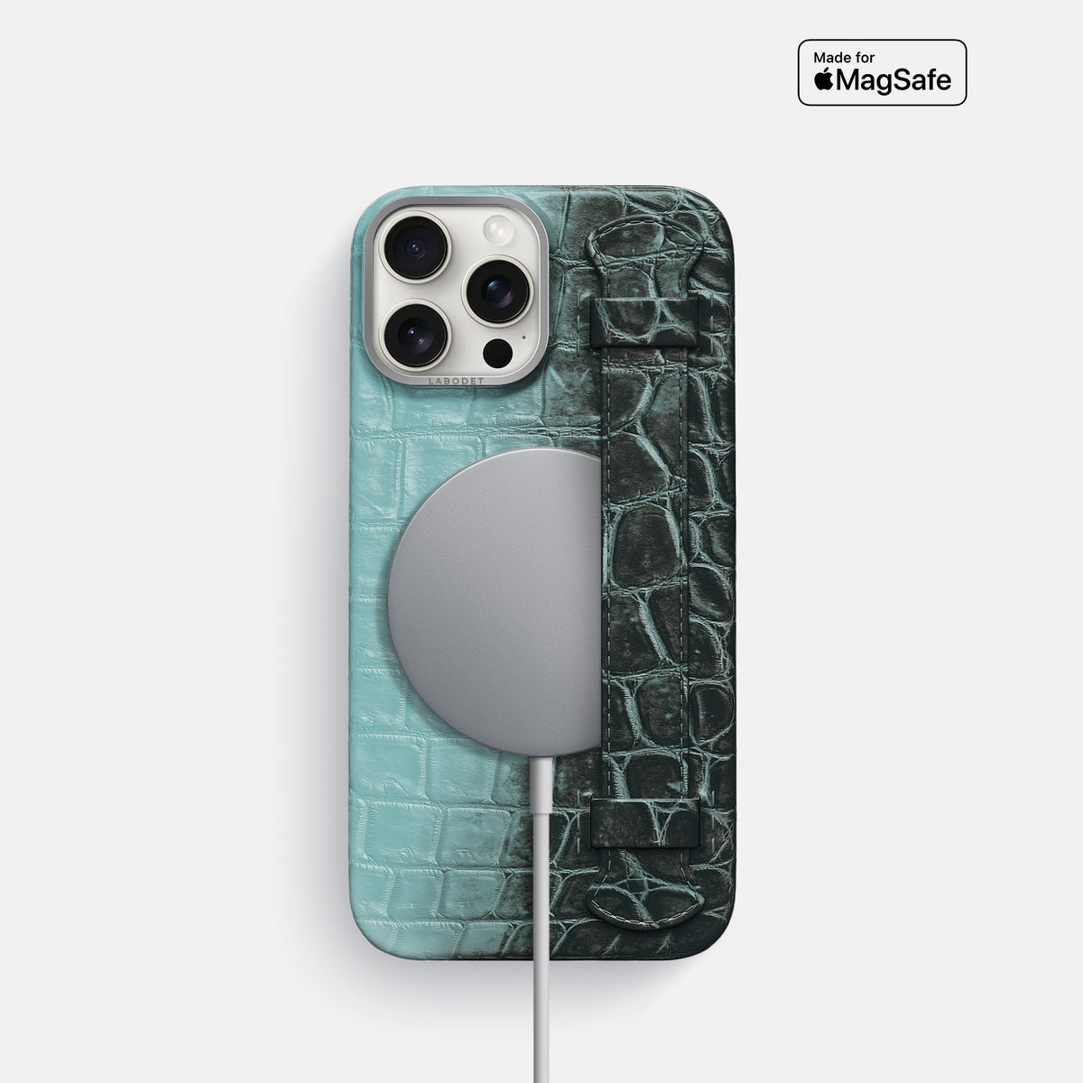 Light-Mint iPhone 16 Pro Handle Case Himalayan Crocodile with Steel Metal -5 | Light-Mint-Steel