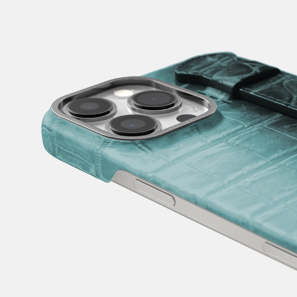 Light-Mint iPhone 16 Pro Handle Case Himalayan Crocodile with Steel Metal -6 | Light-Mint-Steel